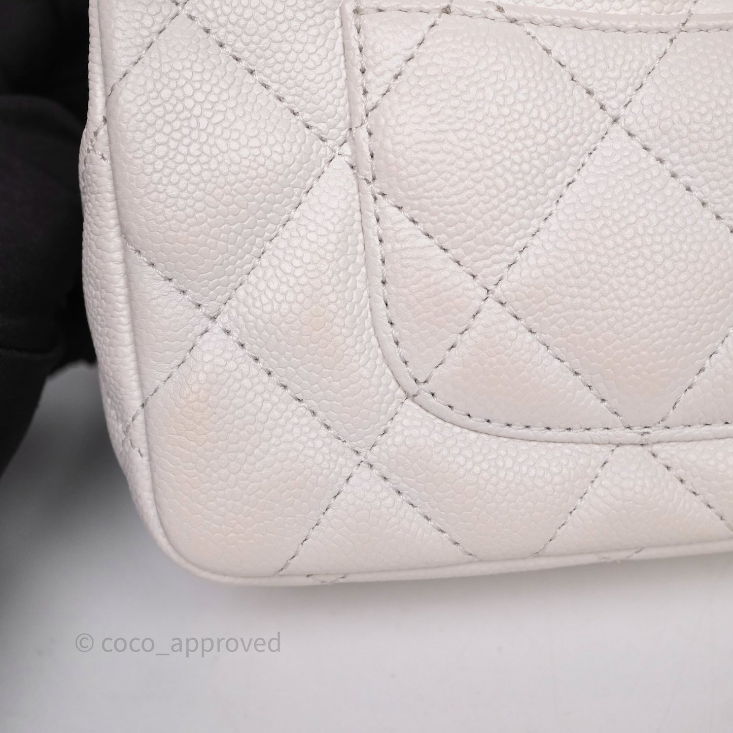 Chanel Heart Crush Mini Flap Bag White Caviar Aged Gold Hardware