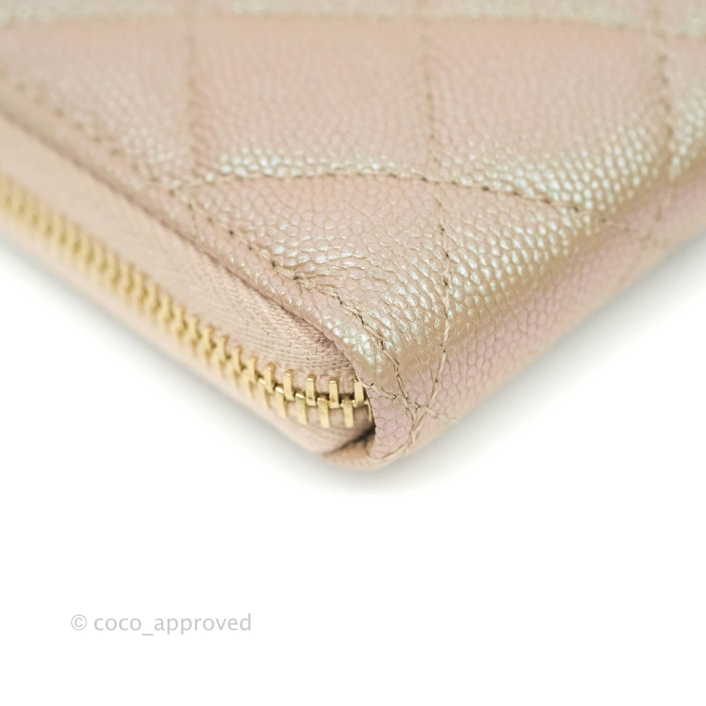 Chanel Quilted Zip Around Long Wallet Iridescent Beige Caviar Gold Hardware 19S