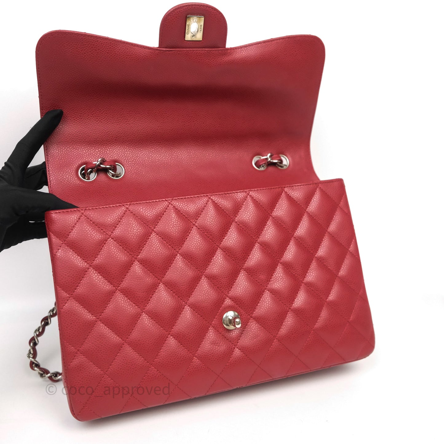 Chanel Jumbo Single Flap Dark Red Caviar Silver Hardware⁣⁣