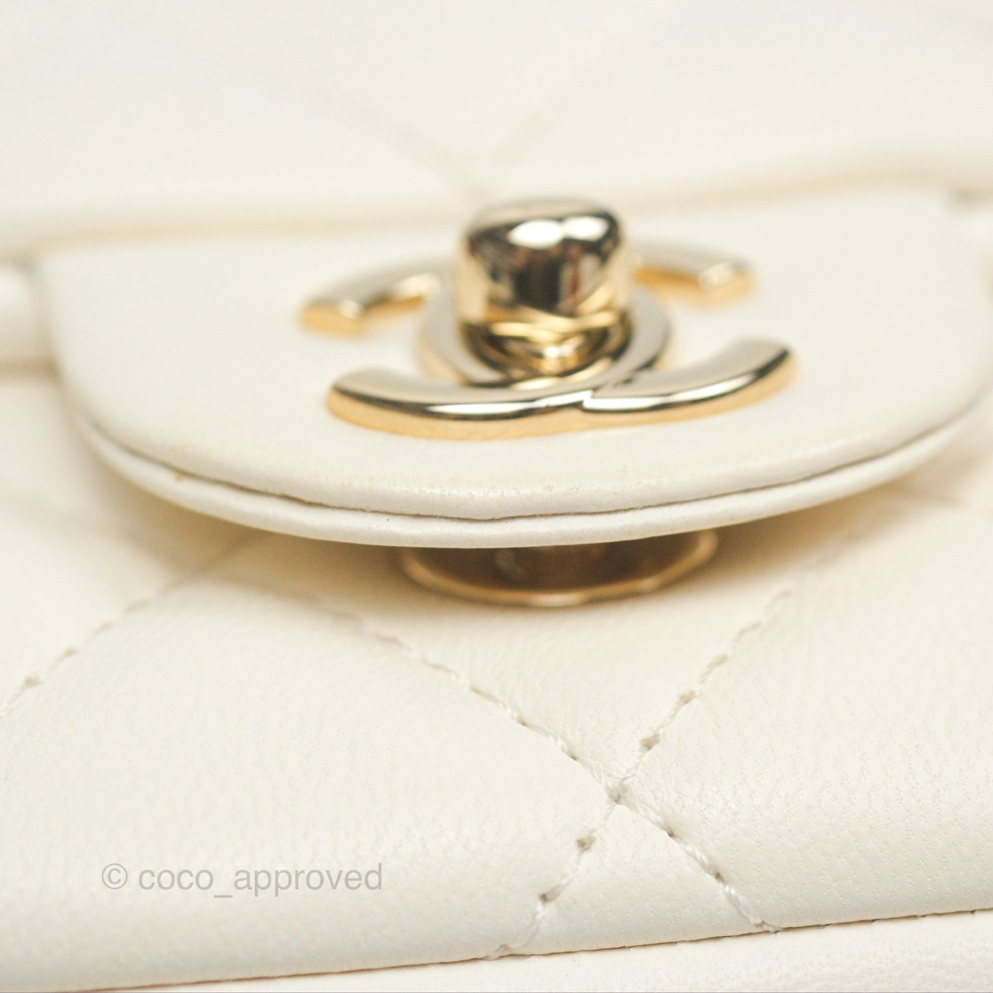 Chanel Small Logo Pearl Chain Flap Bag White Lambskin Gold Hardware