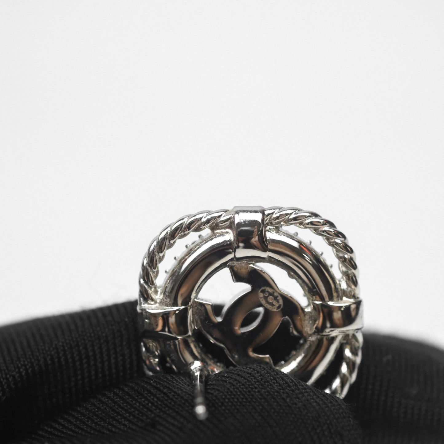Chanel Crystal CC Square Round Earrings Silver Tone 19C