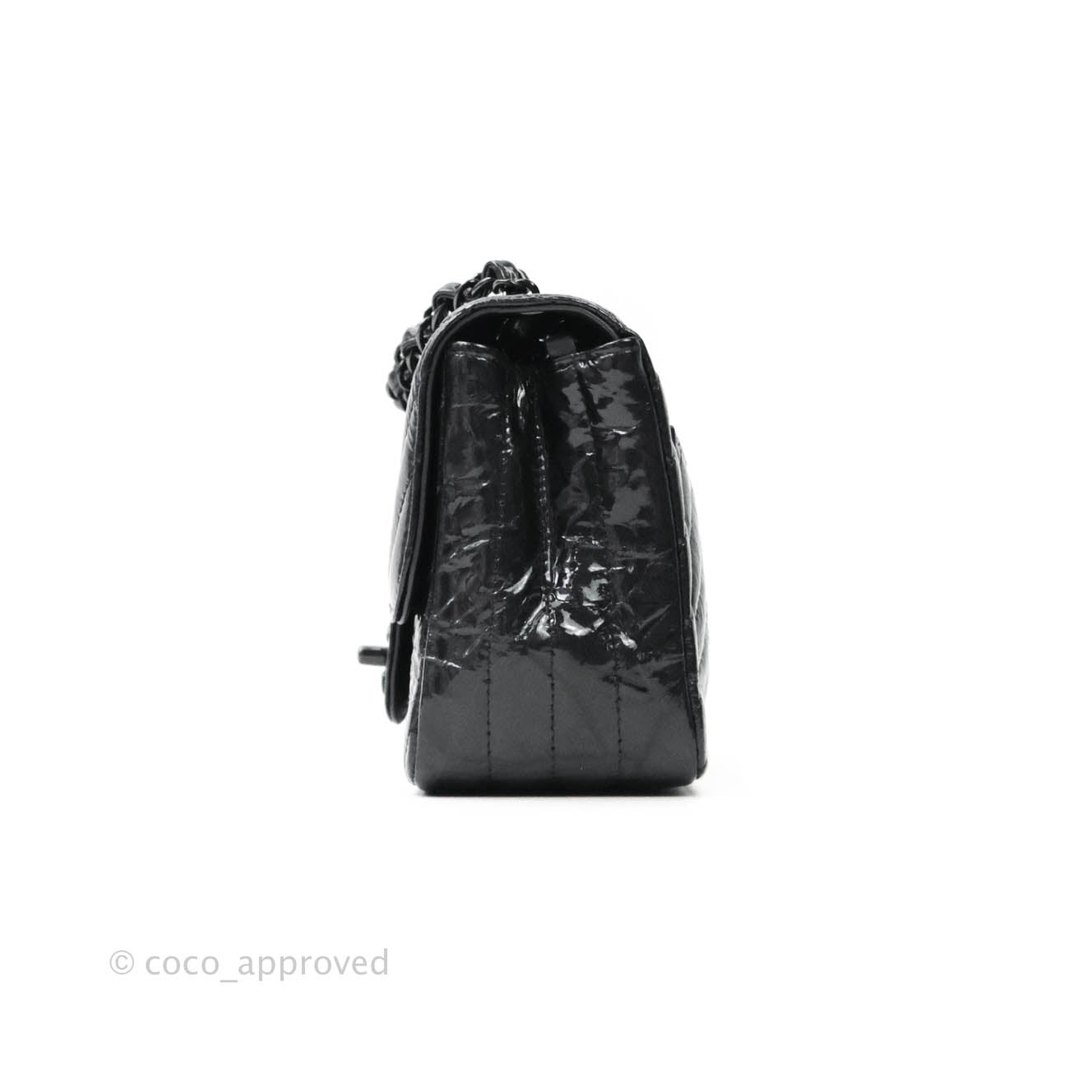 Chanel Mini Square Chevron Black Crumpled Metallic Patent So Black