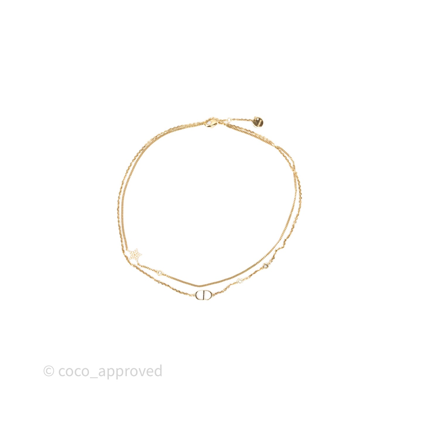 Christian Dior CD Petit Double Necklace Crystal Gold Tone