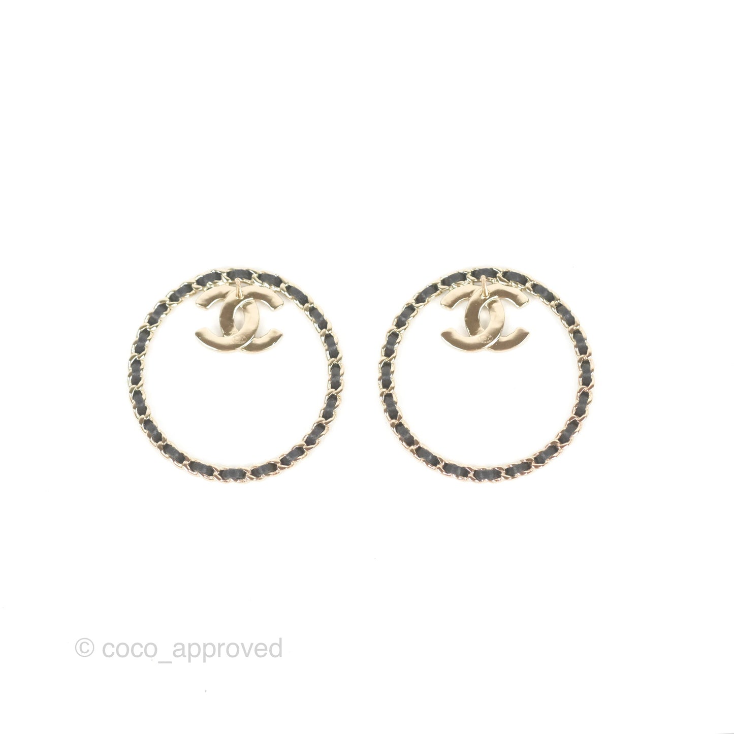 Chanel CC Crystal Round Woven Chain Earrings Gold Tone 22B