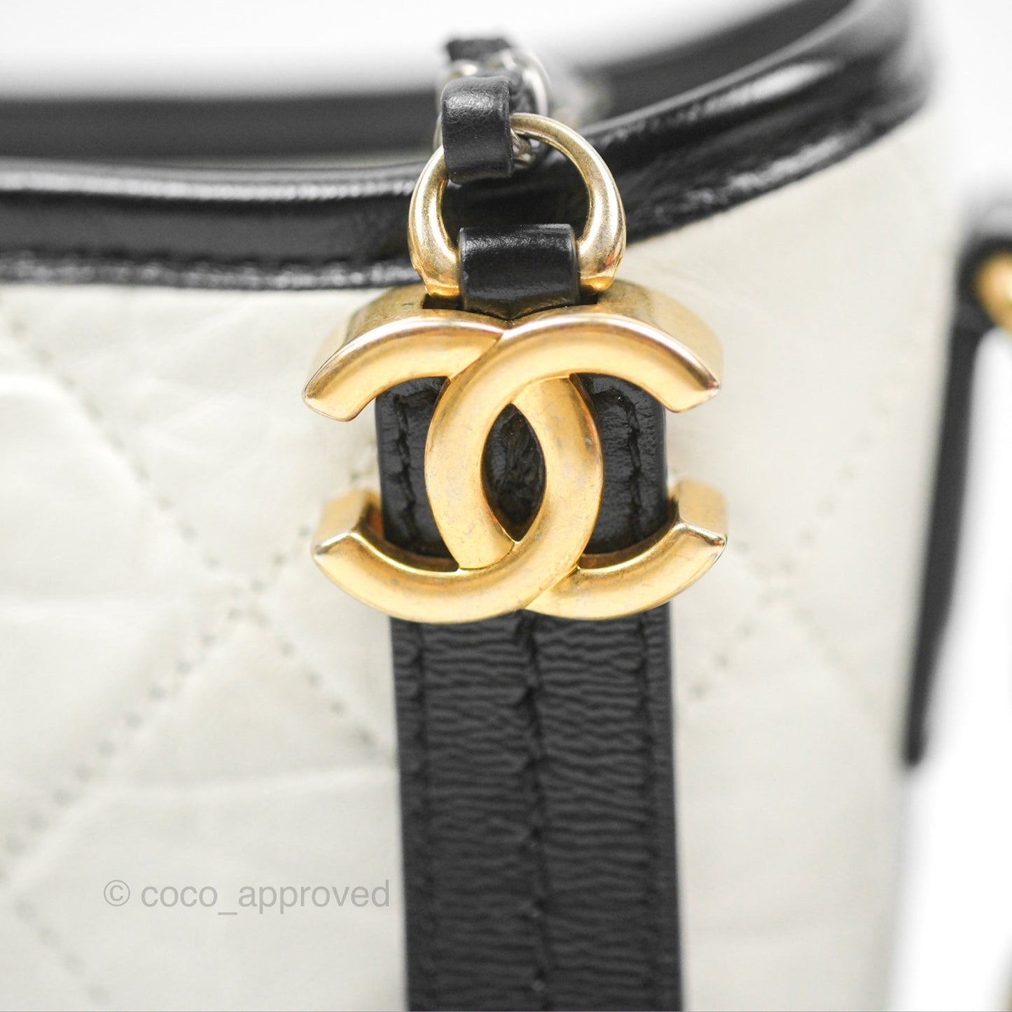 Chanel Small Gabrielle Hobo Quilted Black White Aged Calfskin