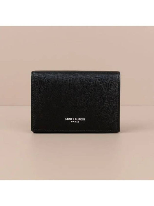 Luxury Saint Laurent Business Flap in Grain De Poudre Embossed Leather Card Wallet Black