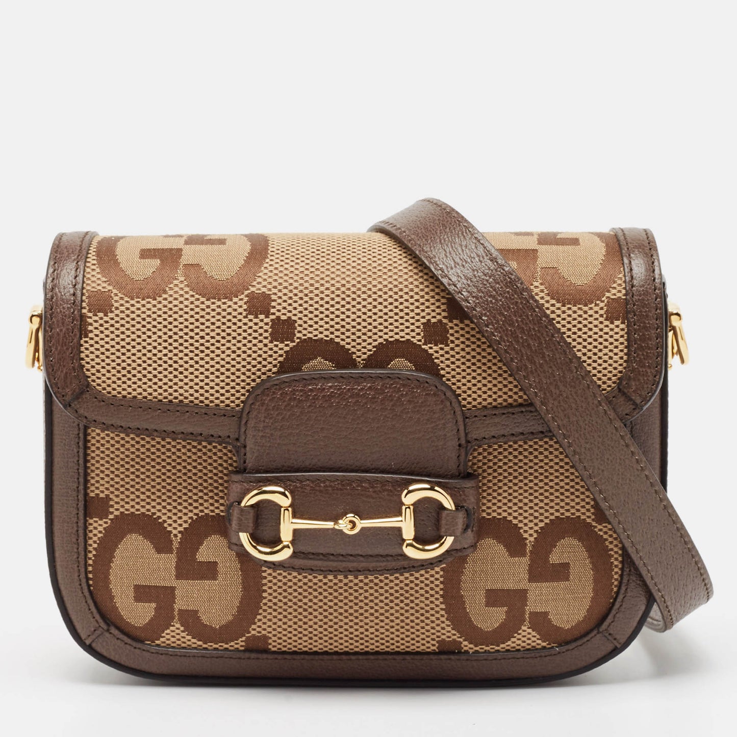 Luxury Gucci Trending 2025 Brown/beige Jumbo Gg Canvas Mini Horsebit 1955 Shoulder Bag..