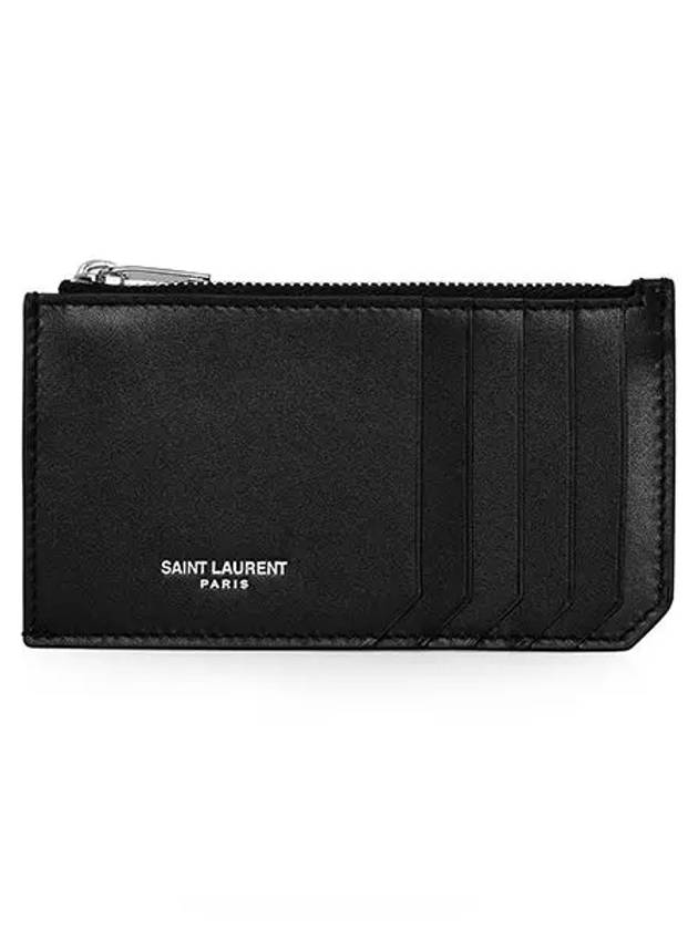 Luxury Saint Laurent Lizard Pattern Embossed Fragment Zipper Card Wallet Black