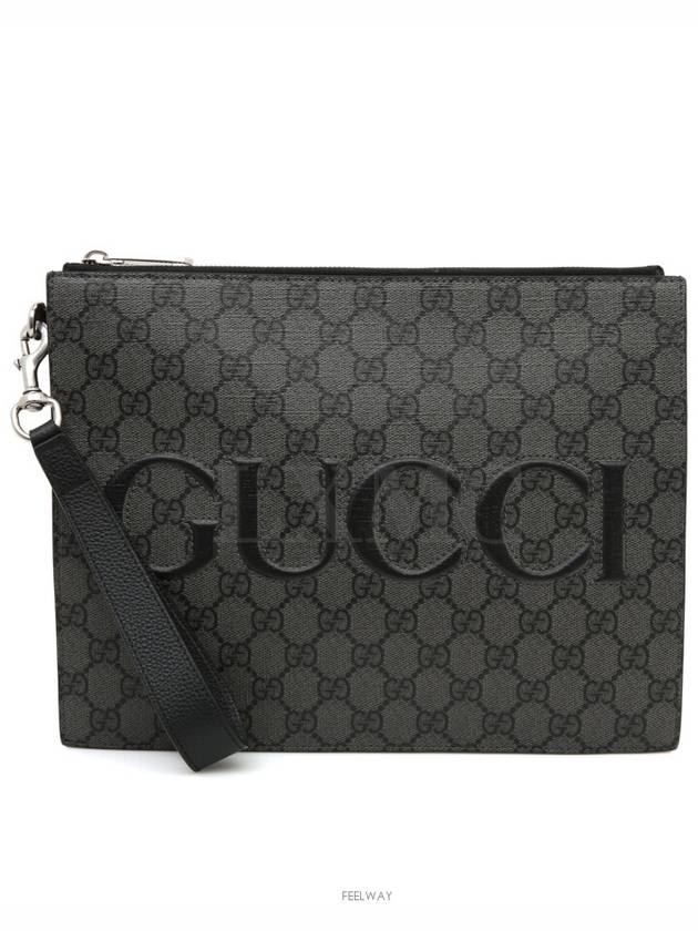 Luxury Gucci Trending 2025 GG Supreme Canvas Zipper Clutch Bag Gray Strap 768374