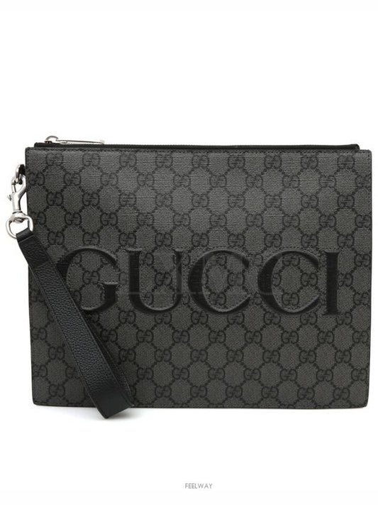 Luxury Gucci Trending 2025 GG Supreme Canvas Zipper Clutch Bag Gray Strap 768374