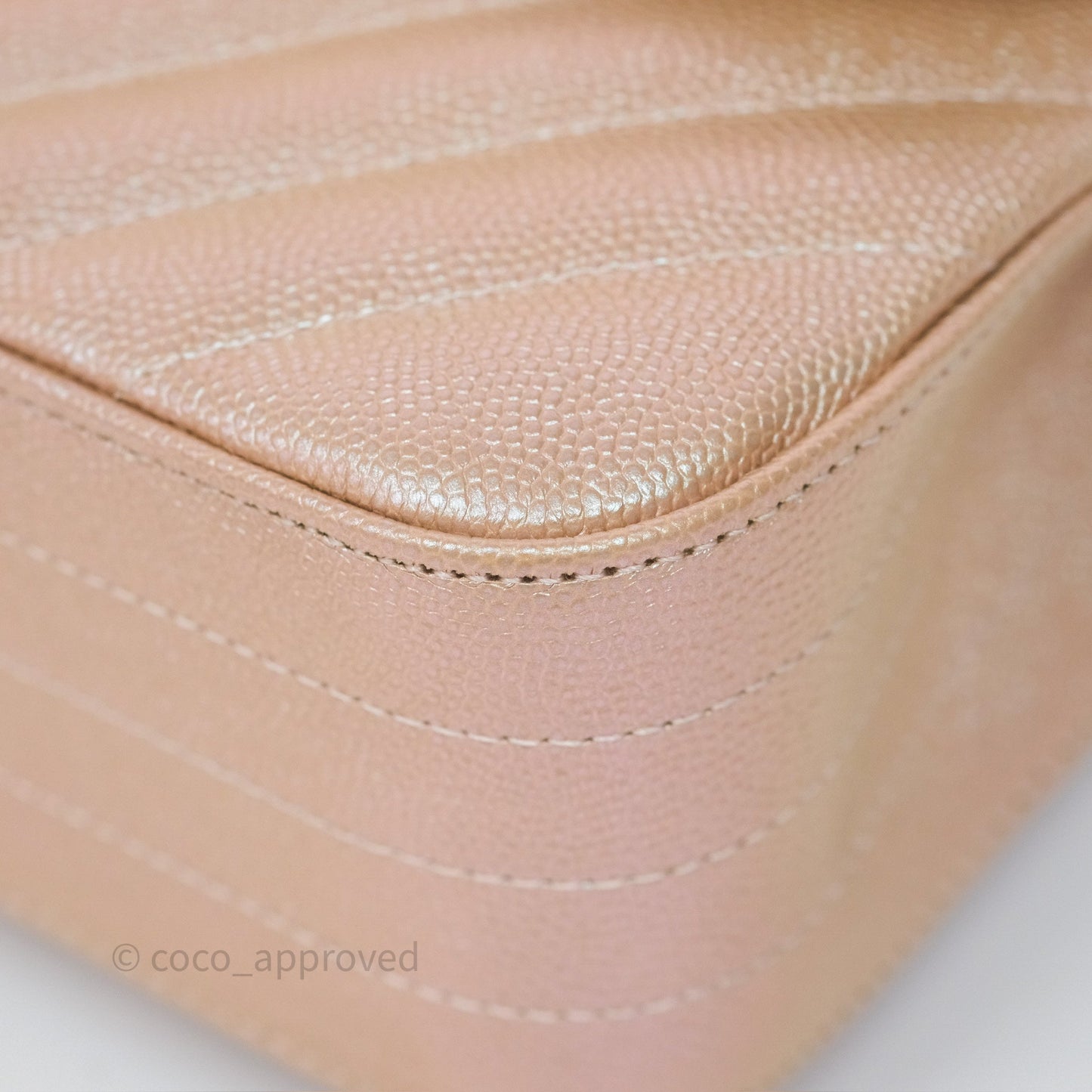Chanel Classic Medium Double Flap Chevron Iridescent Rose Gold Pink Caviar 17B