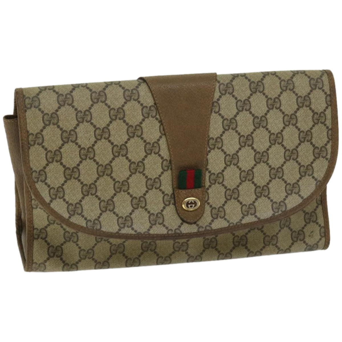 GUCCI GG Supreme Web Sherry Line Clutch Bag Beige Red Green 89 01 031  67007