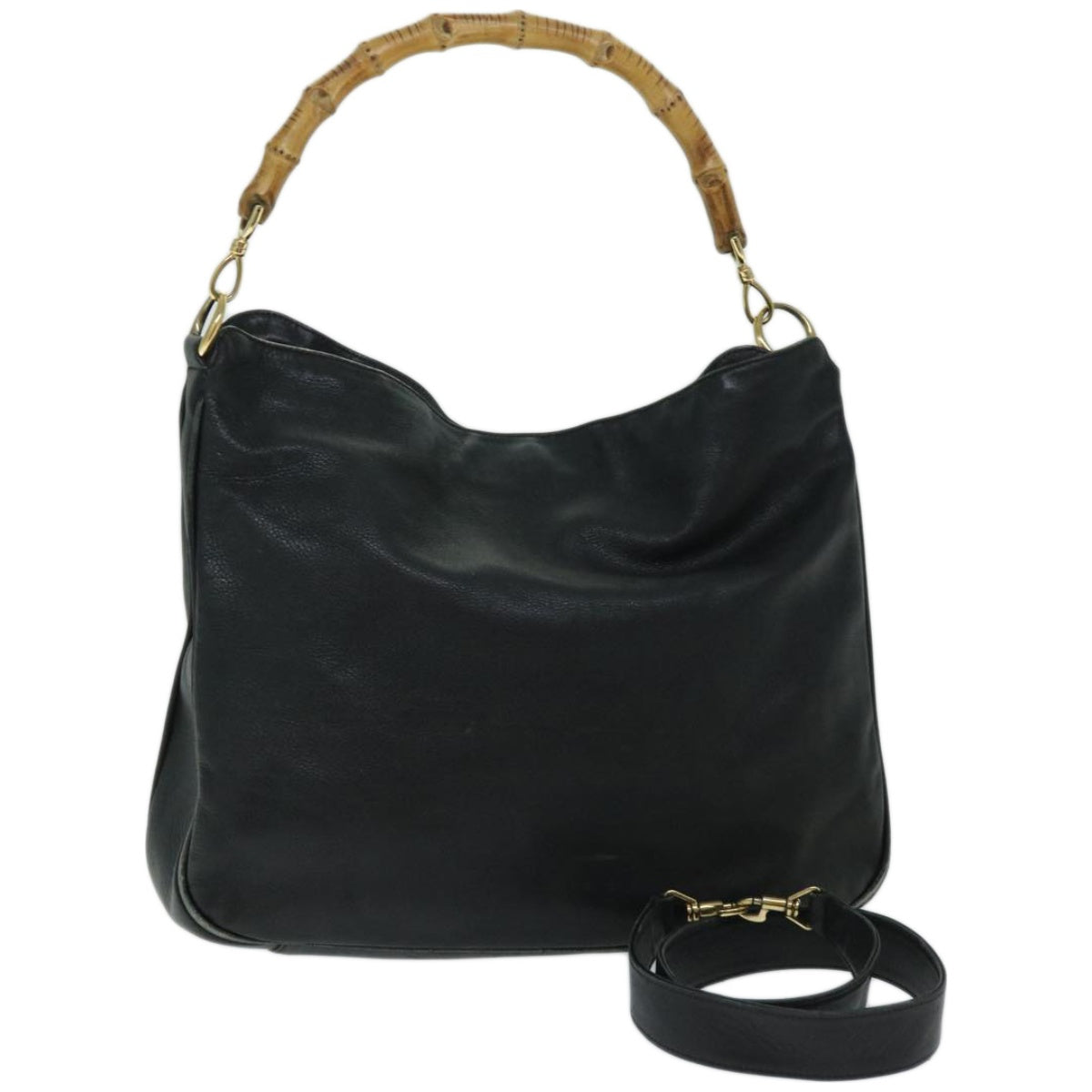 GUCCI Bamboo Shoulder Bag Leather 2way Black 001 1577  67045