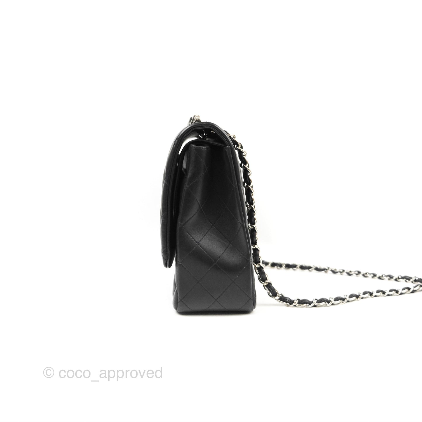 Chanel Quilted Maxi Double Flap Black Lambskin Silver Hardware