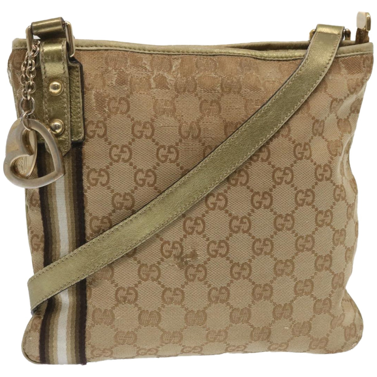 GUCCI GG Canvas Sherry Line Shoulder Bag Black Beige Brown 144388  67062