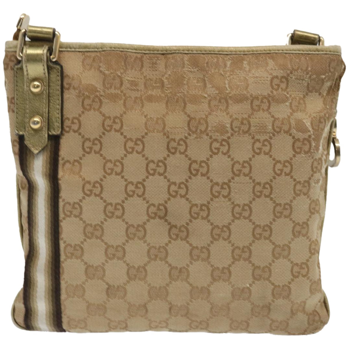 GUCCI GG Canvas Sherry Line Shoulder Bag Black Beige Brown 144388  67062