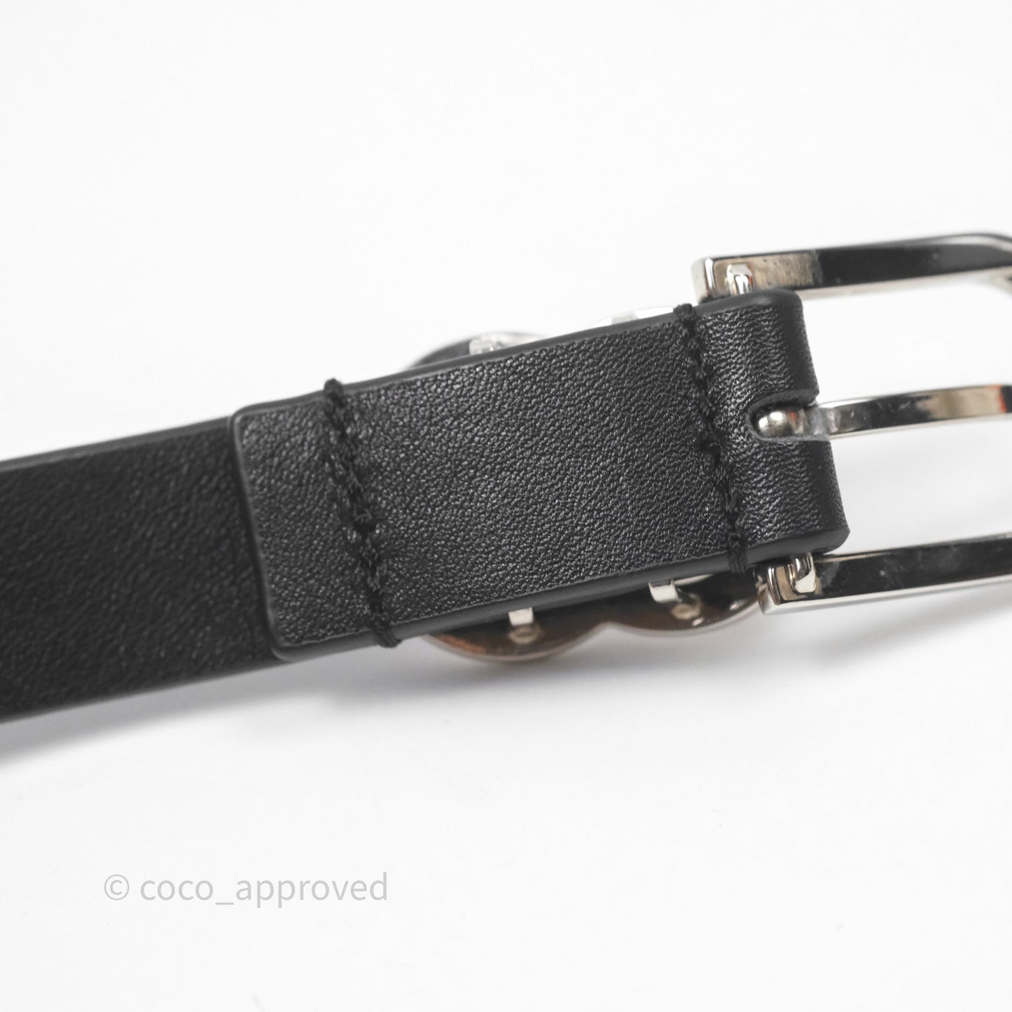 Chanel Crystal CC Belt Black Silver Hardware Size 75 20S