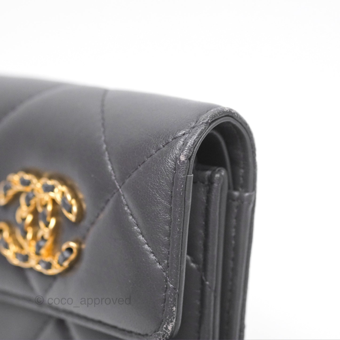 Chanel 19 Short Flap Wallet Grey Gold Hardware