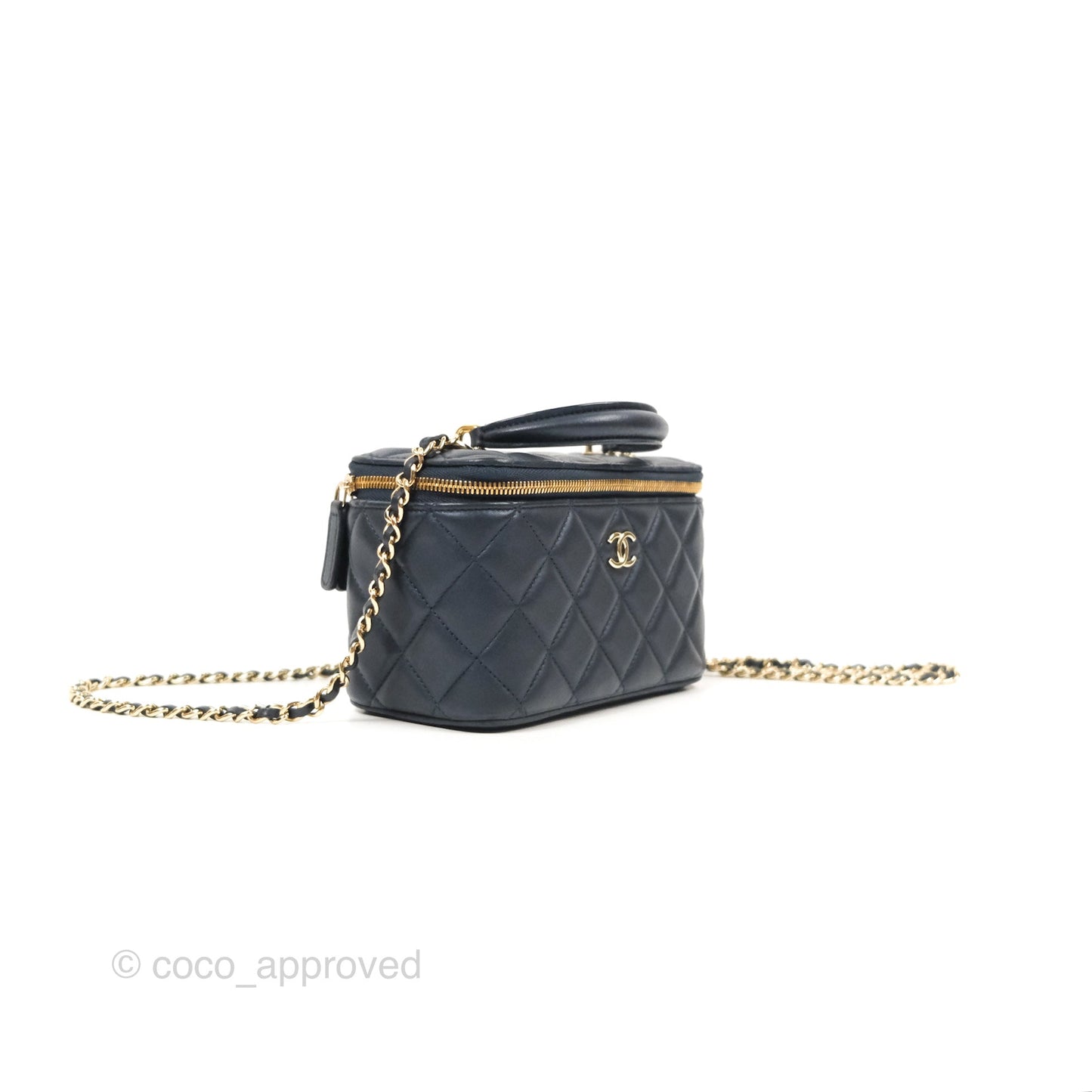 Chanel Vanity Rectangular Top Handle Iridescent Navy Lambskin Gold Hardware