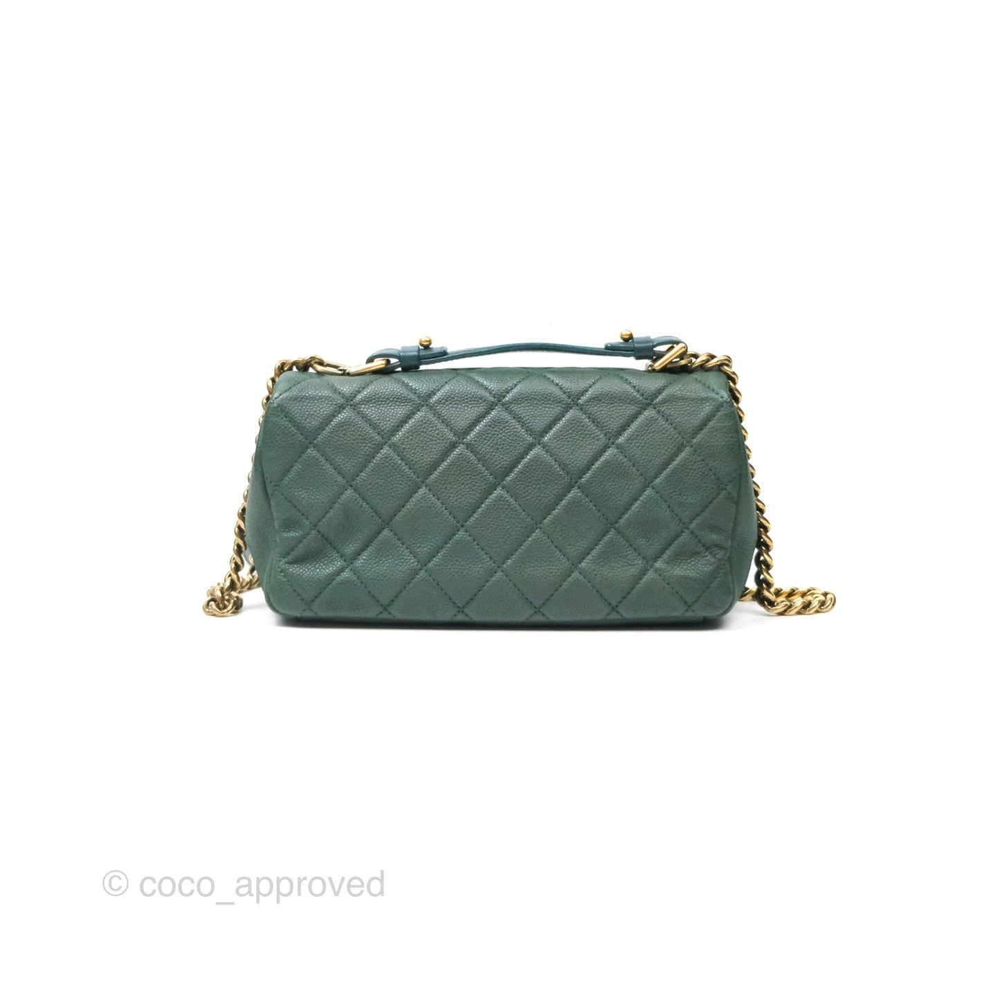 Chanel Globe Trotter Flap Bag Dark Green Caviar Aged Gold Hardware