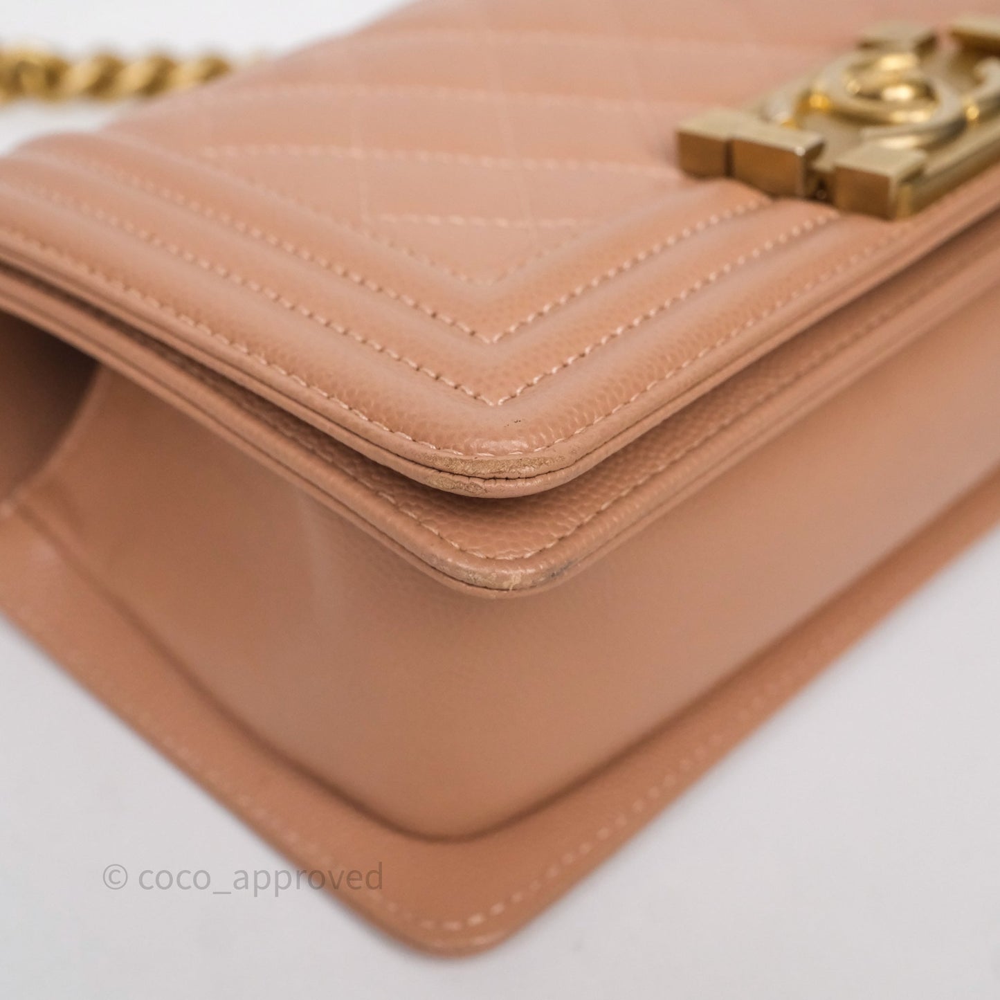 Chanel Small Boy Caviar Beige Pink Bag Aged Gold Hardware