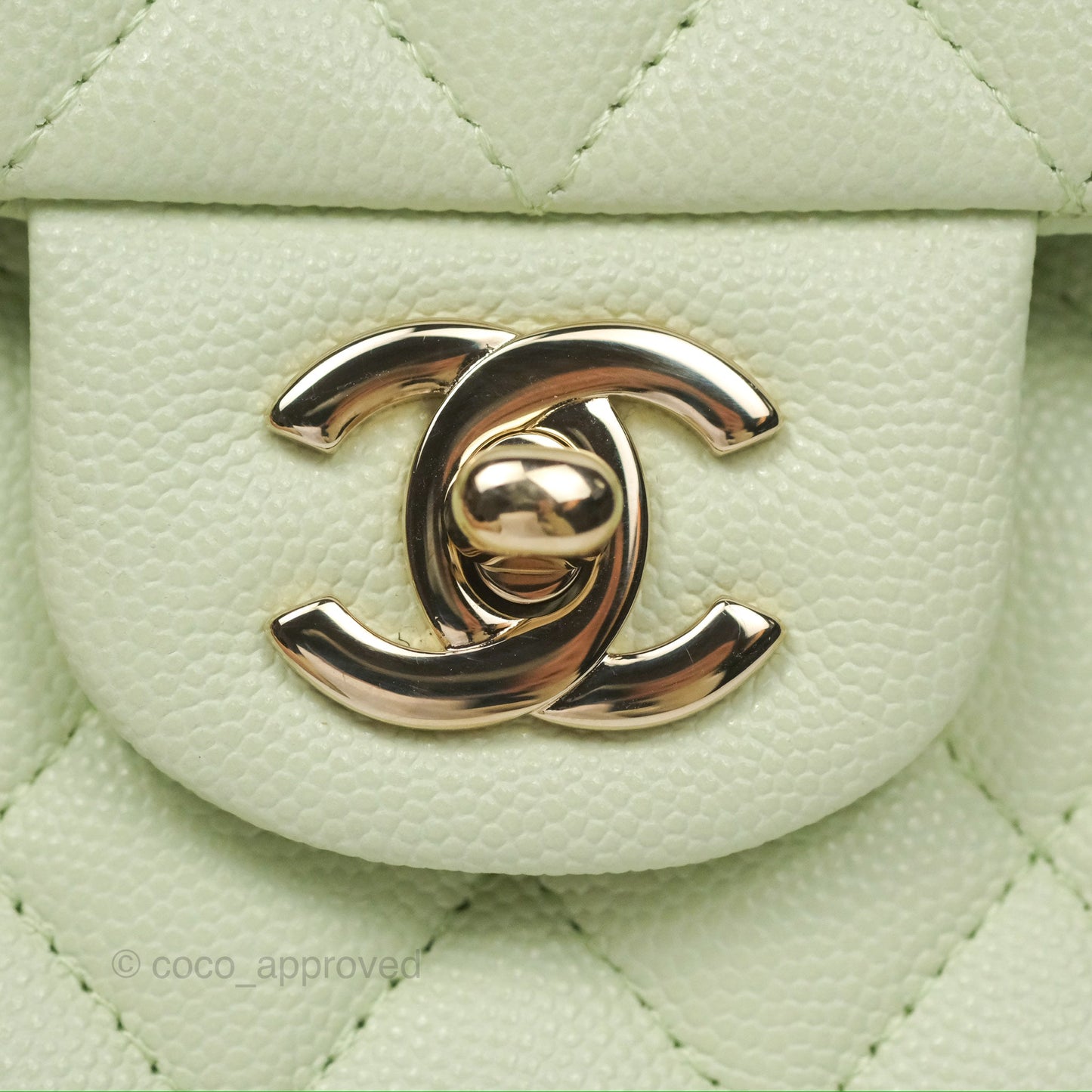 Chanel Small Classic Quilted Flap Mint Green Caviar Gold Hardware 22C
