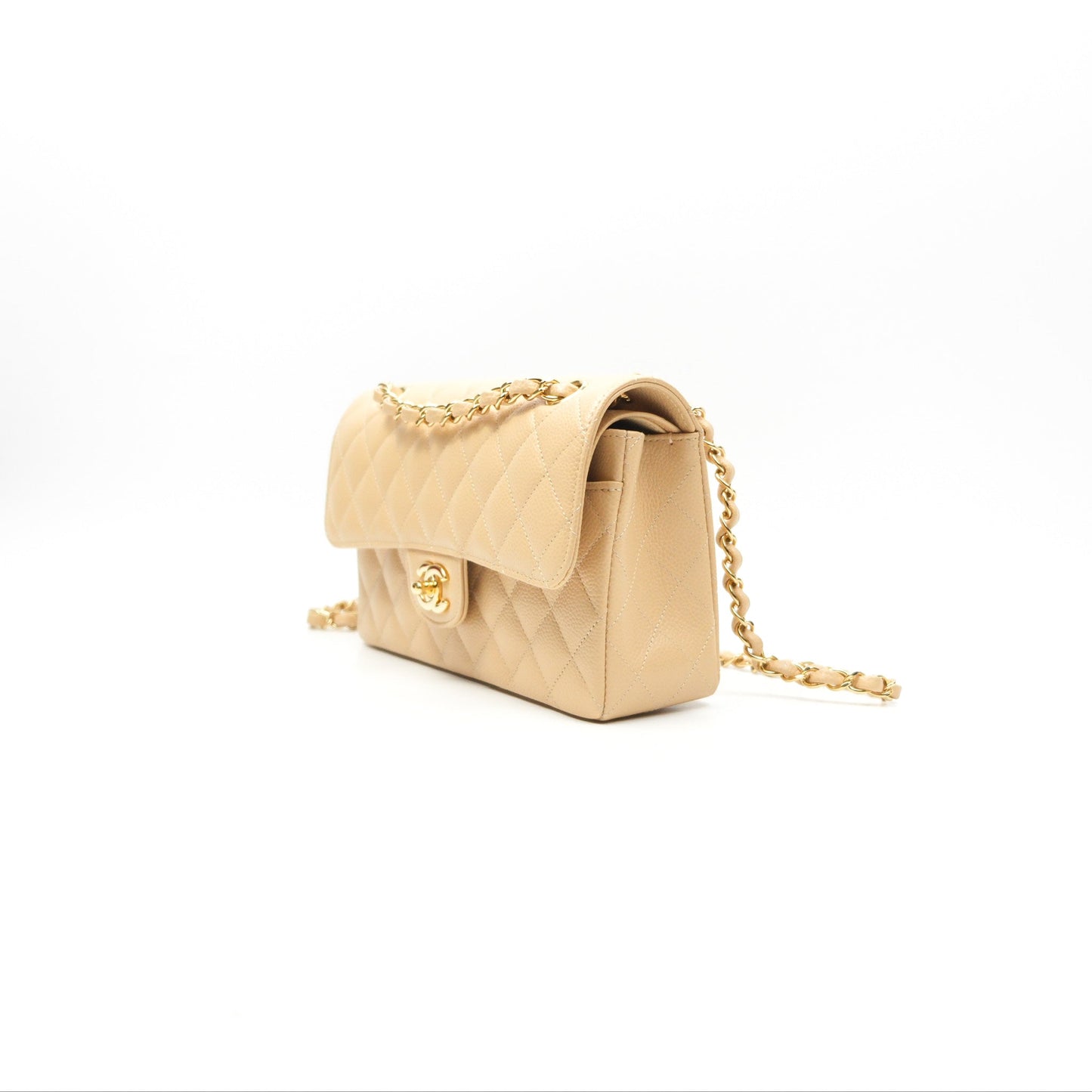 Chanel Small Quilted Classic Flap Beige Caviar Gold Hardware