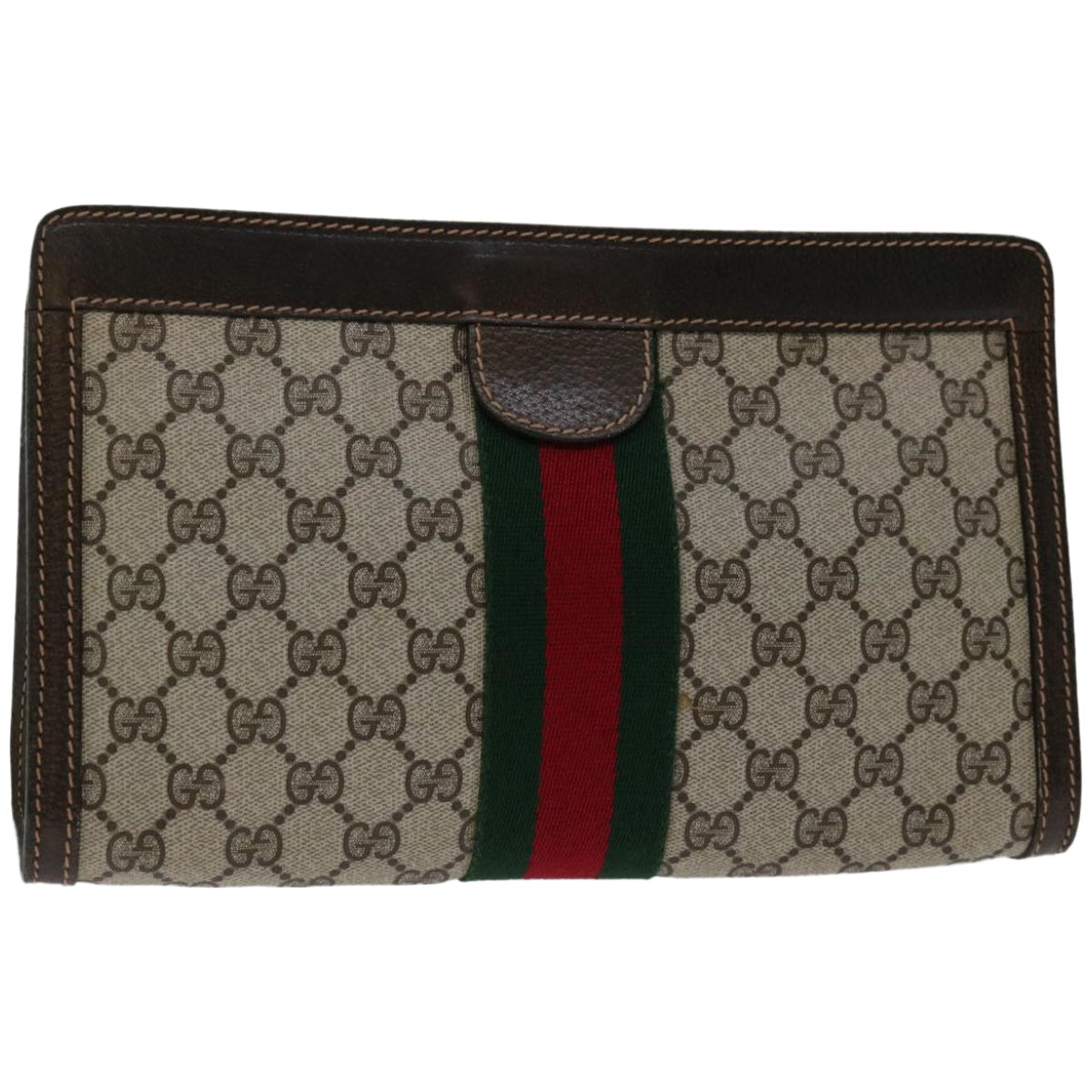 GUCCI GG Supreme Web Sherry Line Clutch Bag PVC Beige Red  67115