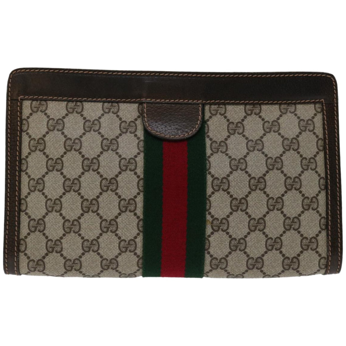 GUCCI GG Supreme Web Sherry Line Clutch Bag PVC Beige Red  67115