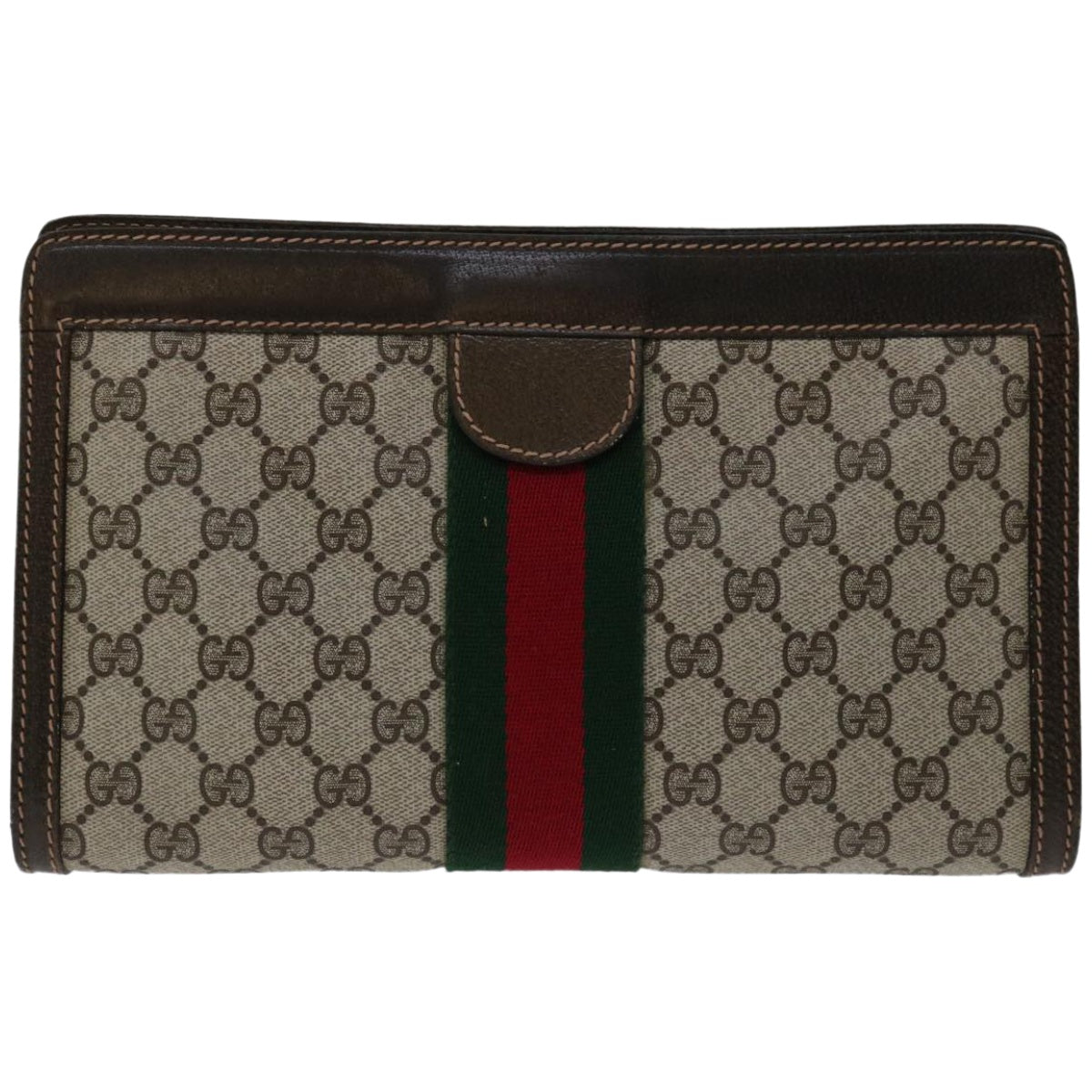 GUCCI GG Supreme Web Sherry Line Clutch Bag PVC Beige Red  67115