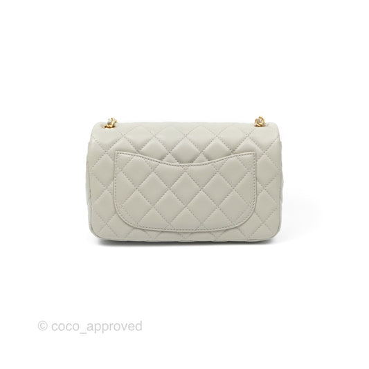 Chanel Pearl Crush Mini Rectangular Grey Lambskin Aged Gold Hardware