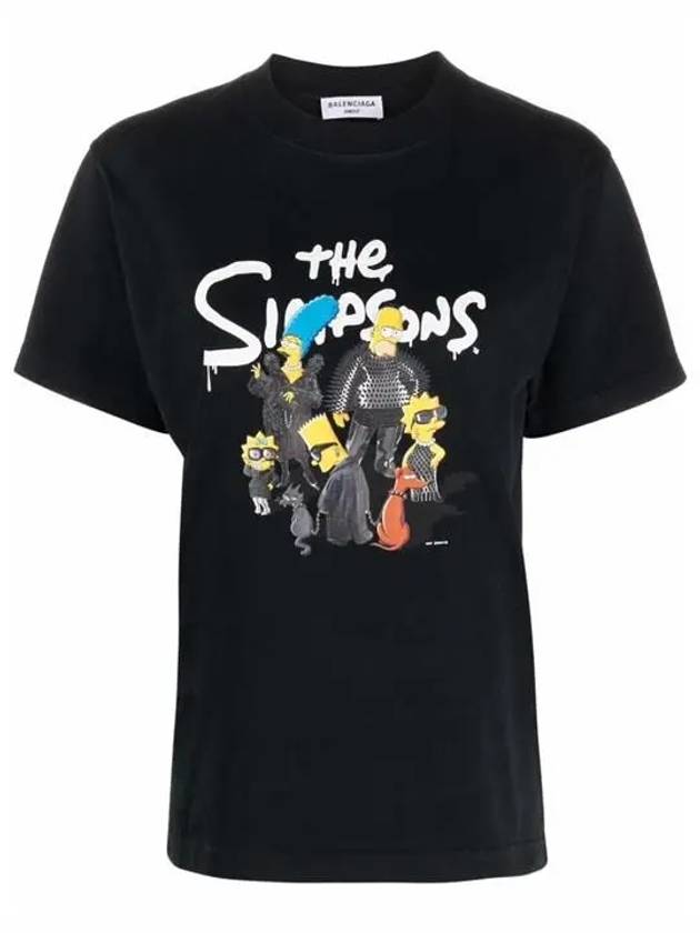 Luxury Balenciaga WoMen's The Simpsons Printing Small Fit Short Sleeve T-Shirt Black