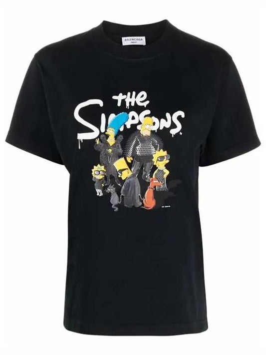 Luxury Balenciaga WoMen's The Simpsons Printing Small Fit Short Sleeve T-Shirt Black