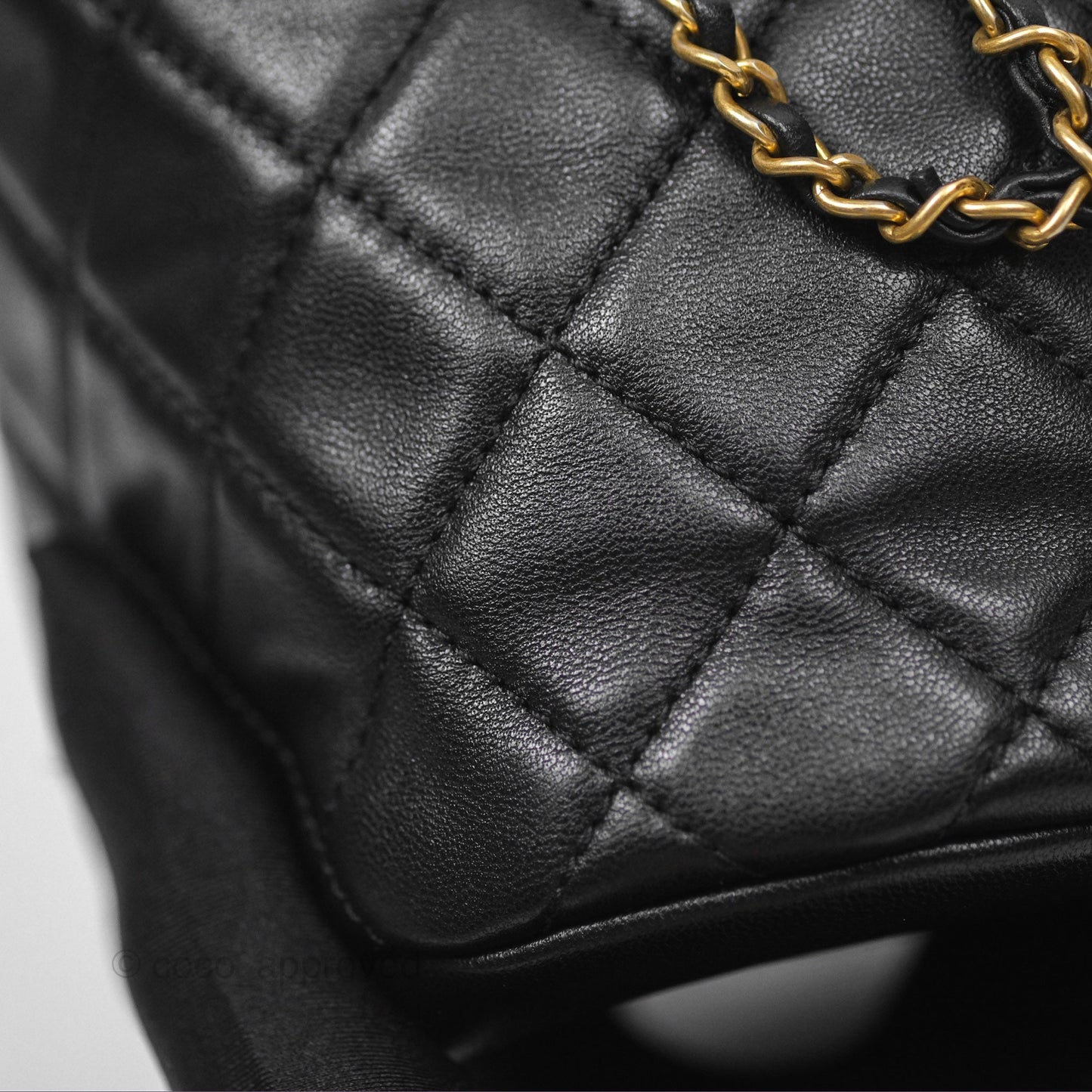 Chanel Pearl Crush Bucket Bag Black Lambskin Aged Gold Hardware 22S