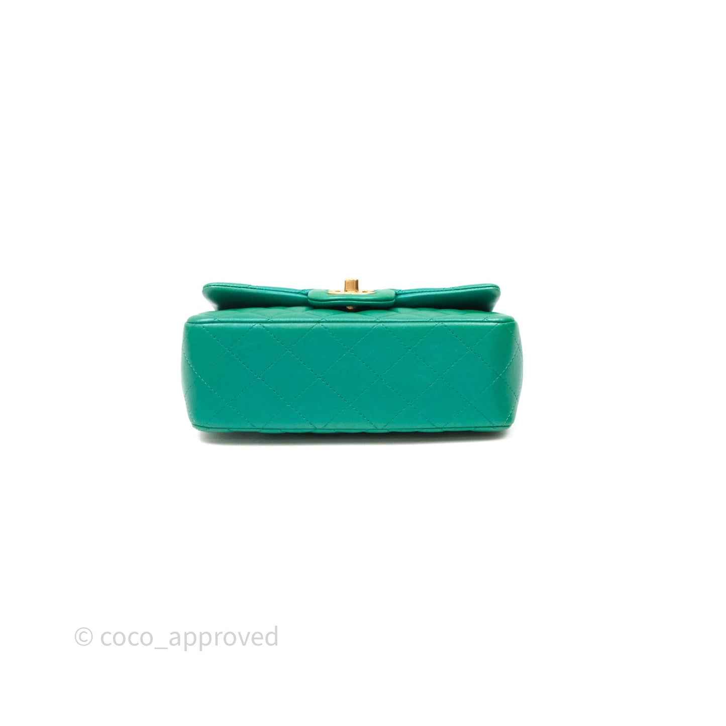 Chanel Top Handle Mini Rectangular Flap Bag Iridescent Green Lambskin Aged Gold Hardware