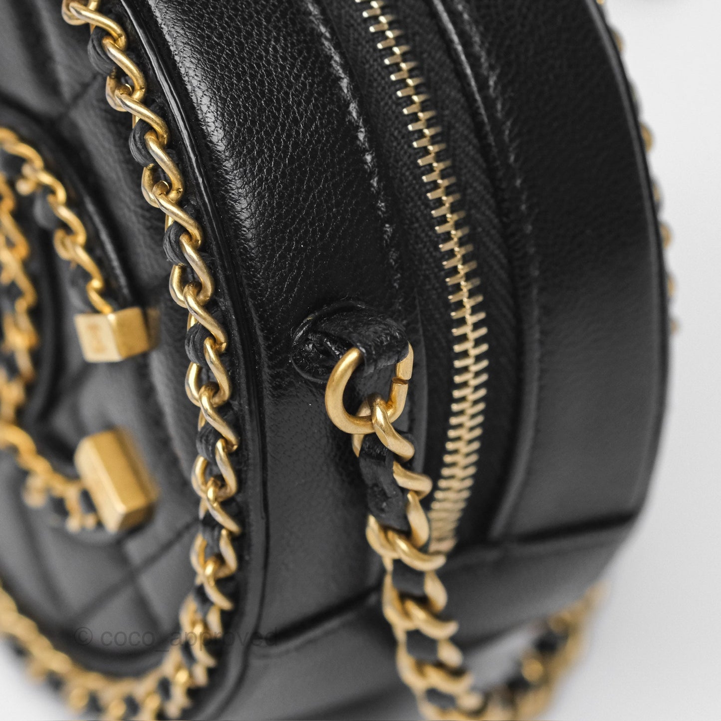 Chanel Chained Round Filigree Clutch With Chain Black Lambskin Gold Hardware