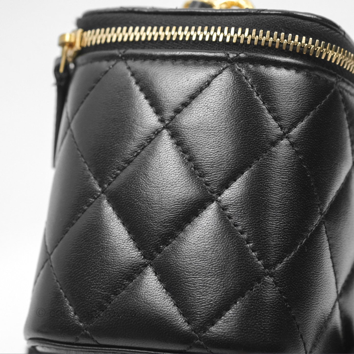 Chanel Vanity with Double Chain Black Shiny Crumpled Calfskin Gold Hardware 23S