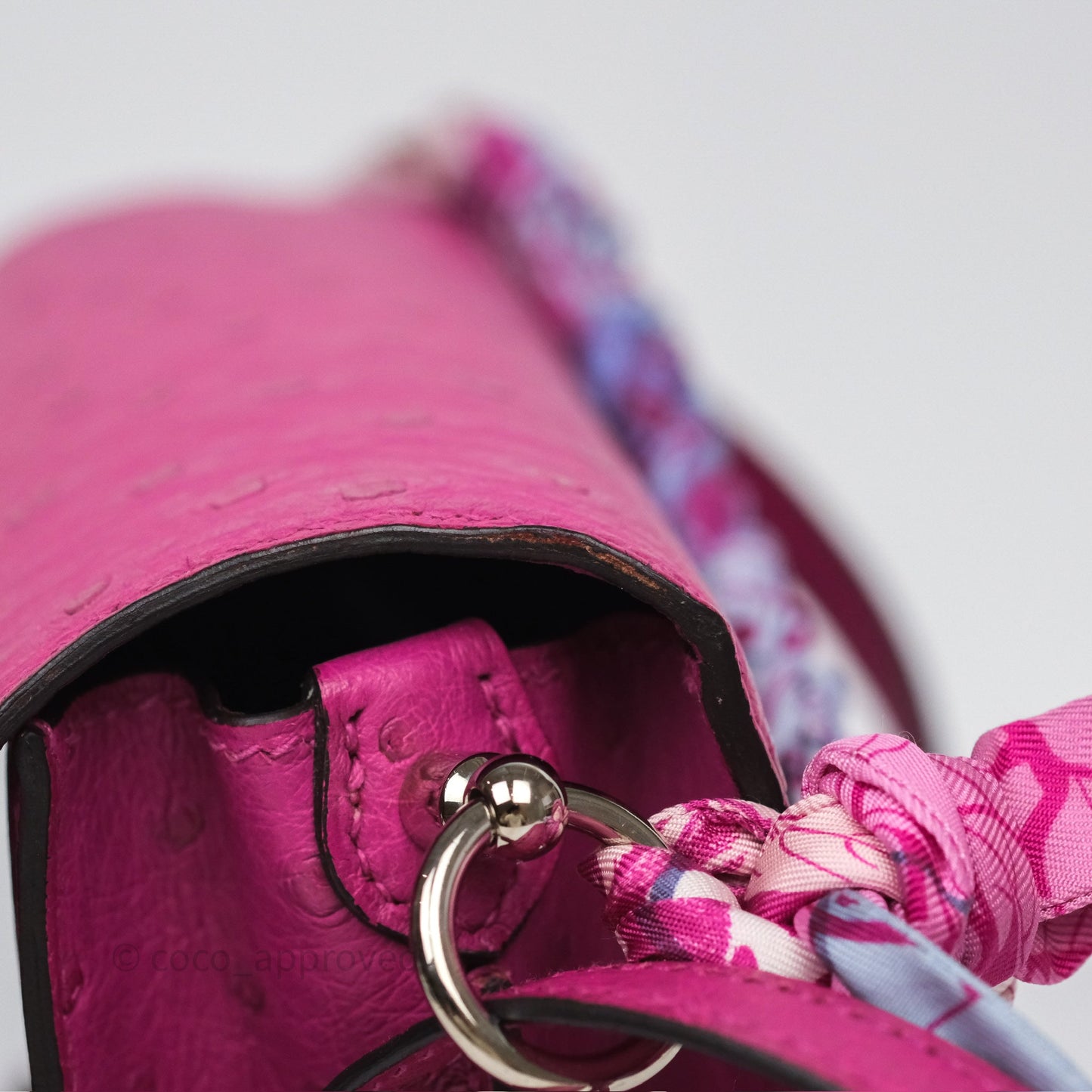 Hermès Roulis Mini 18 Rose Pourpre L3 Autruche Palladium Hardware