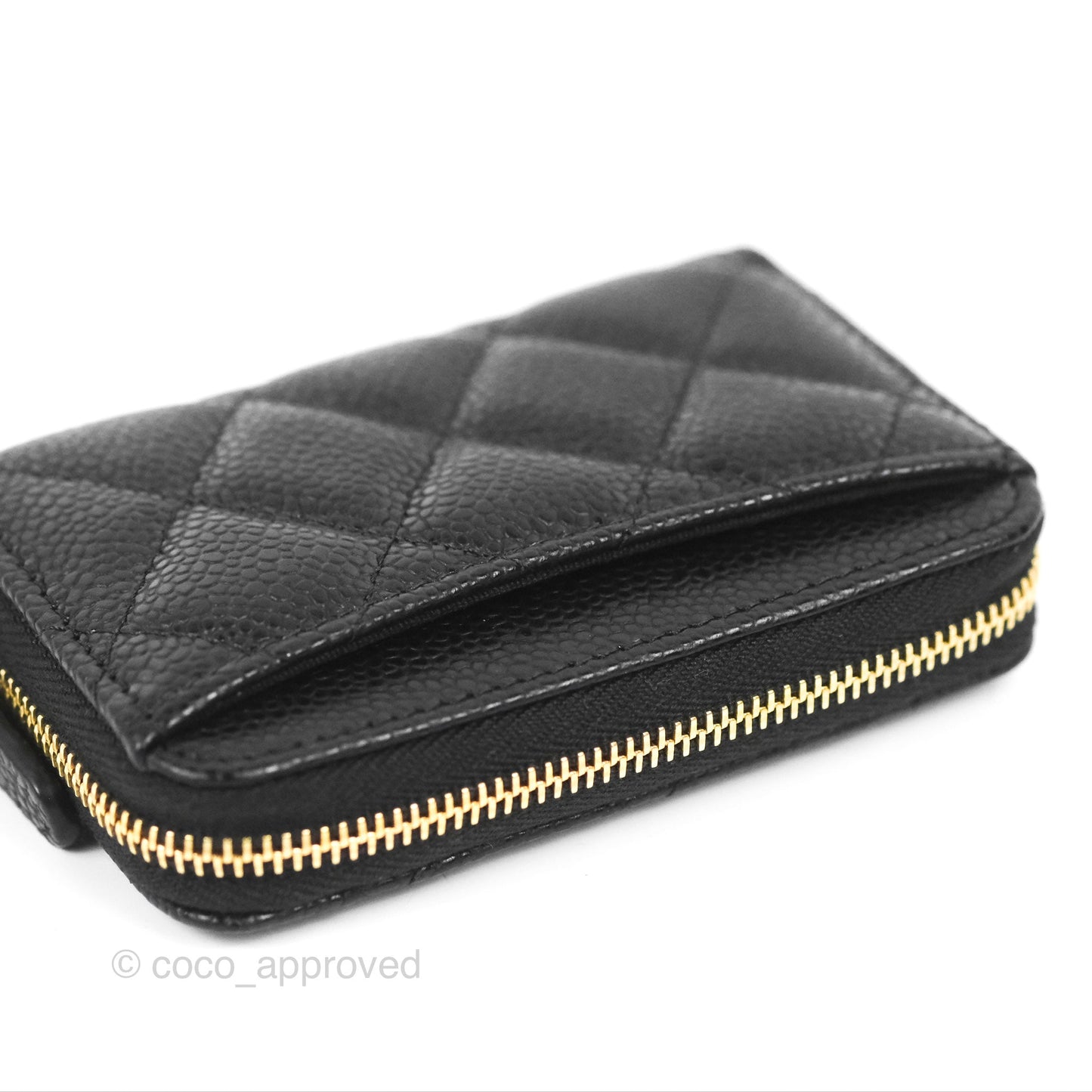 Chanel Classic Quilted Zipped Coin Purse Black Caviar Gold Hardware