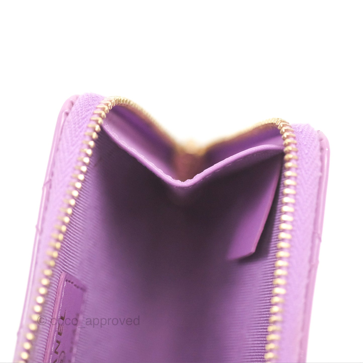 Chanel Classic Quilted Key Holder Purple Patent Gold Hardware
