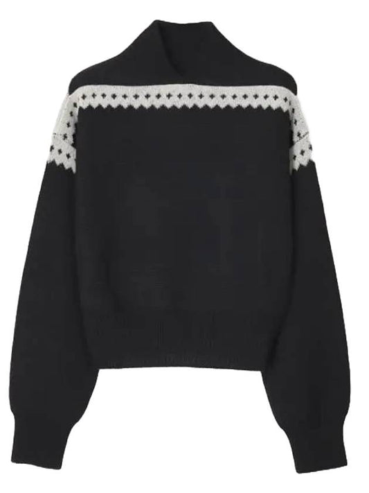Luxury Saint Laurent Contrast Trim Effect Knit Top Black