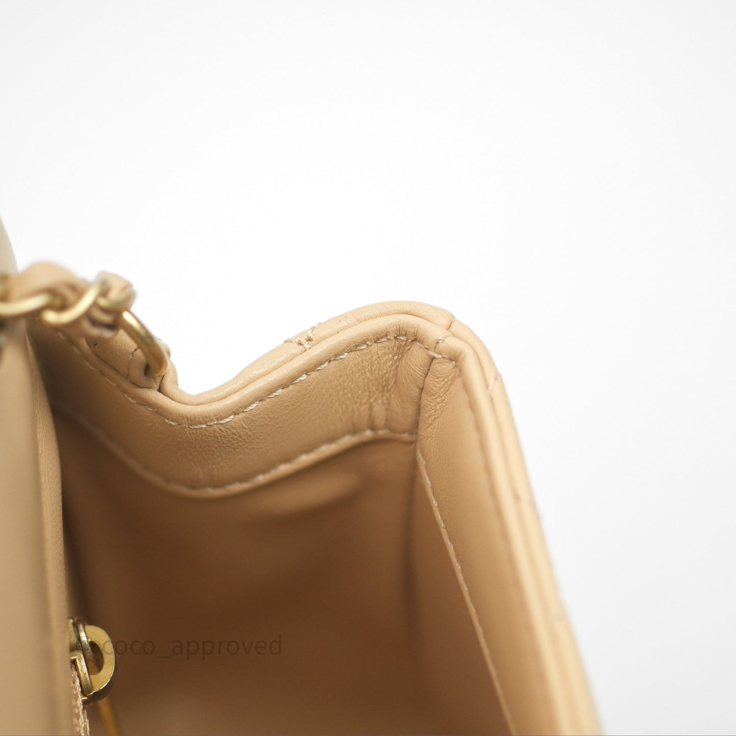 Chanel Pearl Crush Mini Square Quilted Beige Lambskin Aged Gold Hardware