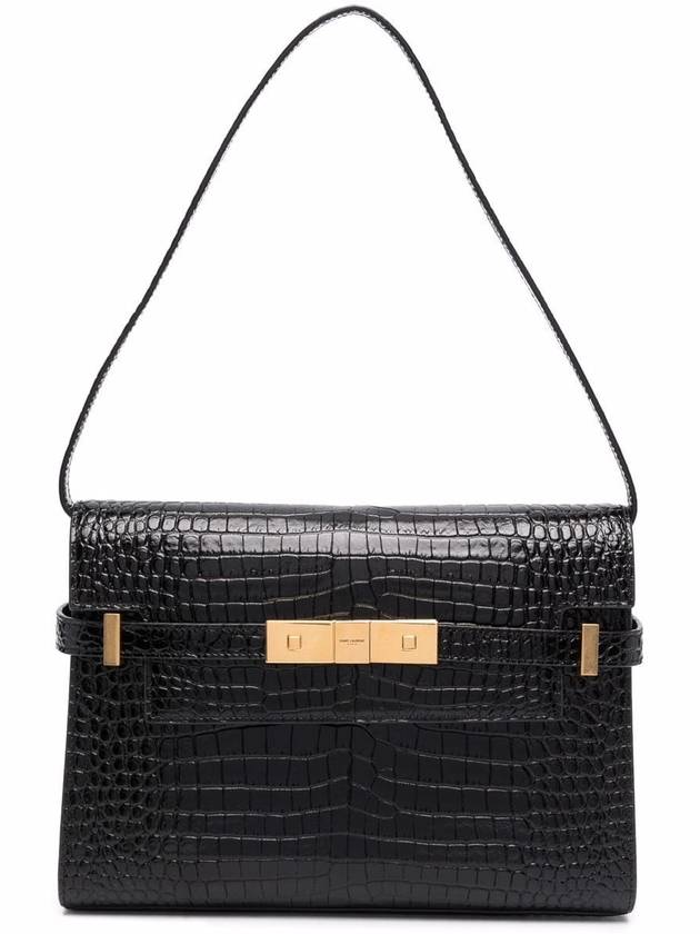 Luxury Saint Laurent Manhattan Crocodile Small Shoulder Bag Black