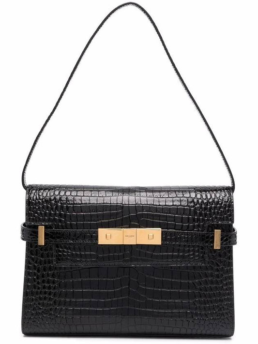 Luxury Saint Laurent Manhattan Crocodile Small Shoulder Bag Black