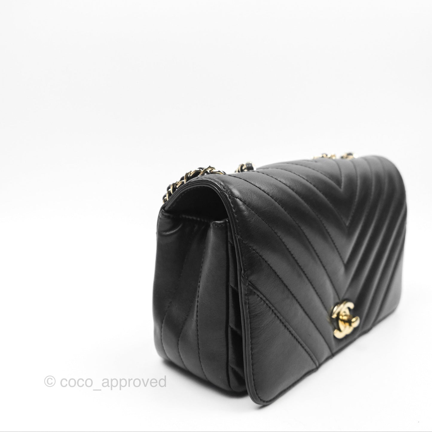 Chanel Small Statement Chevron Flap Bag Black Calfskin Gold Hardware