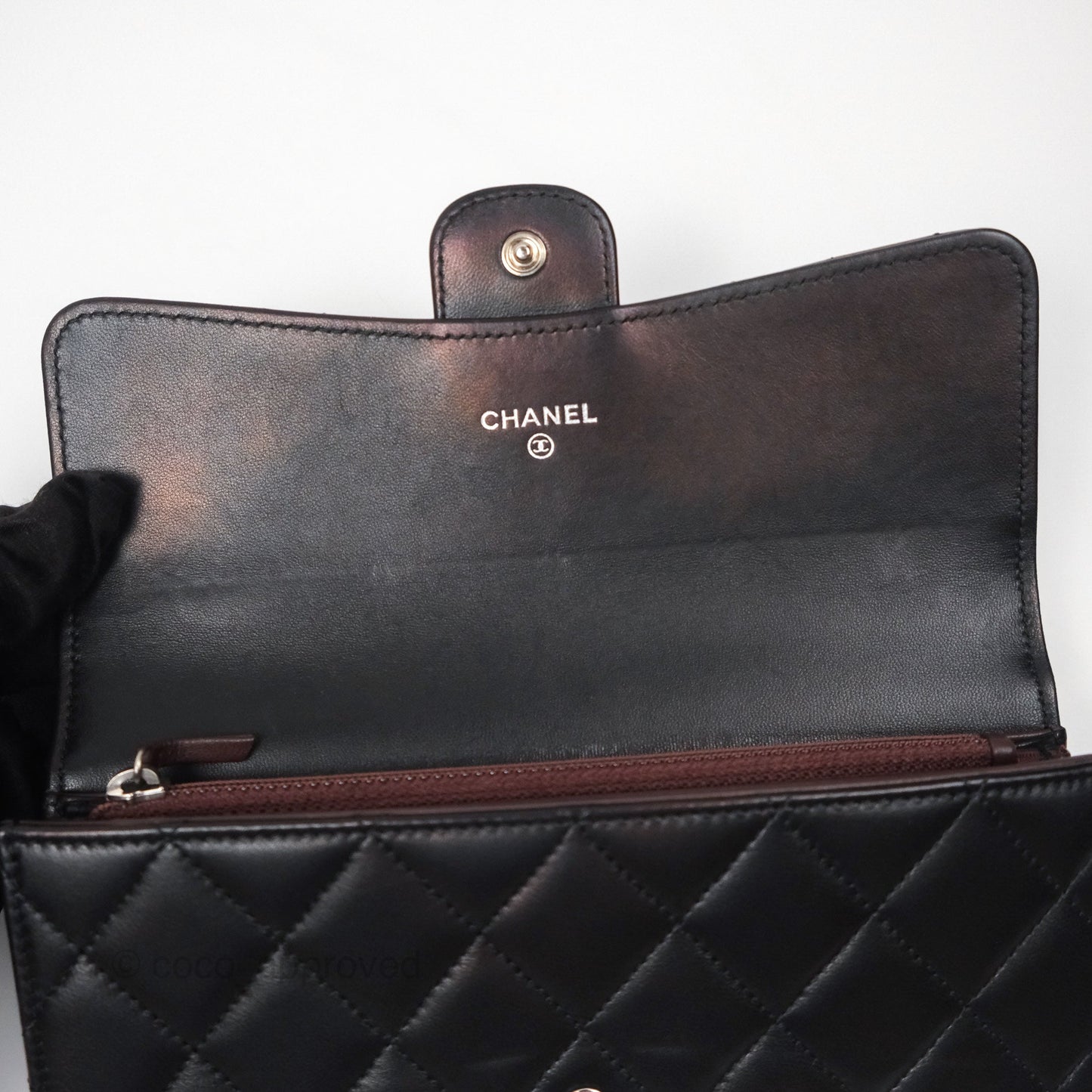 Chanel Quilted Classic Zip Long Wallet Black Lambskin Silver Hardware