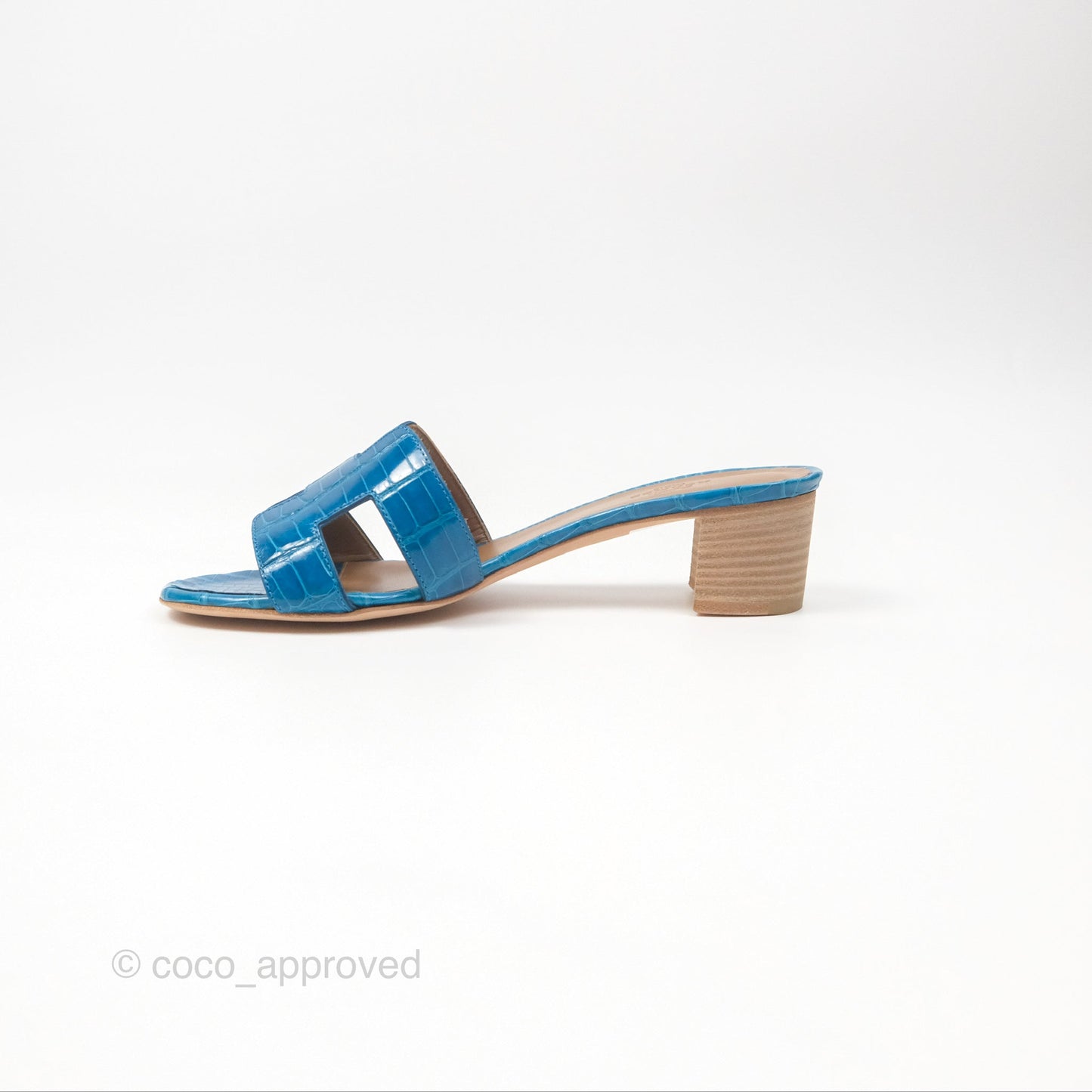 Hermes Oasis Sandals Croc Bleu Lzmir Size 36.5