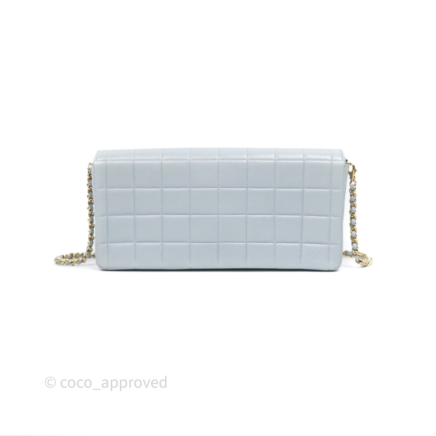 Chanel East West Chocolate Bar Flap Bag Blue Lambskin 24K Gold Hardware
