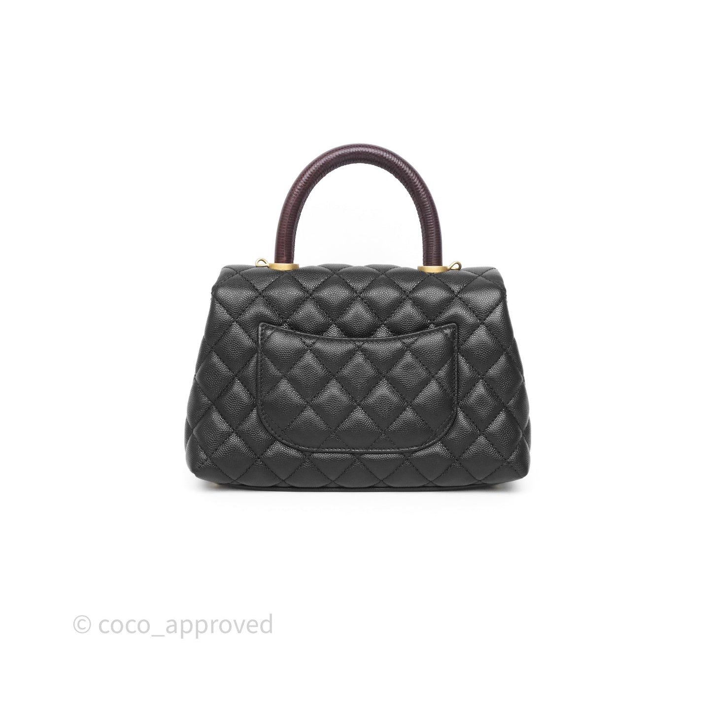 Chanel Small Coco Handle Quilted Black Caviar Aged Gold Hardware Lizard Handle