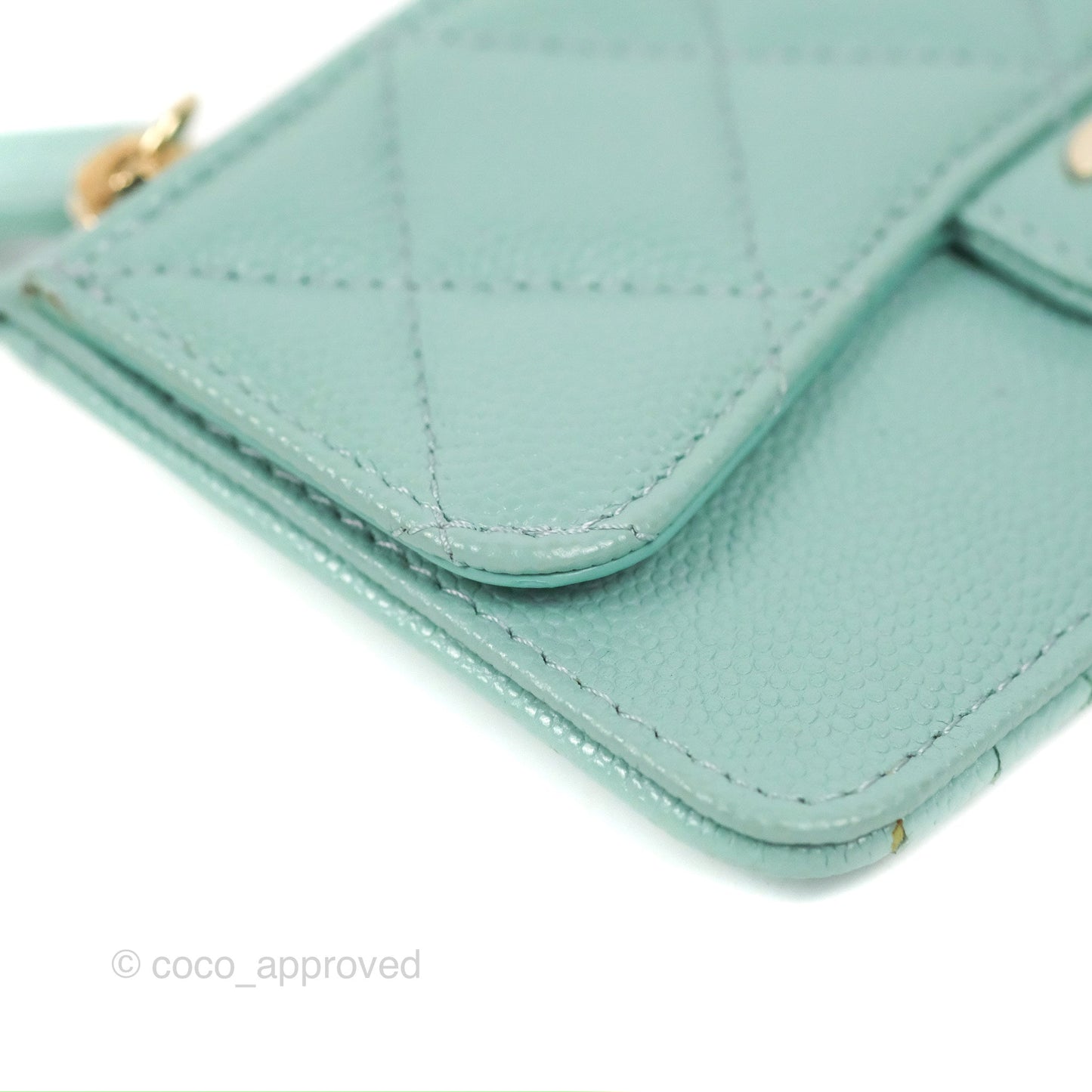 Chanel Quilted Zip Flap Card Holder Tiffany Blue Caviar Gold Hardware